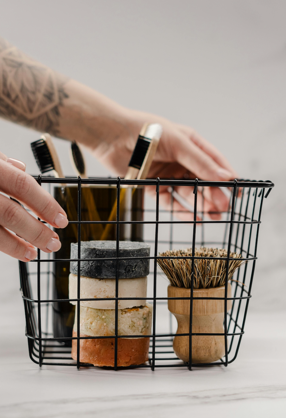 an image of zero waste products in a wire basket