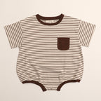 Cory Pocket Romper in Thin Chocolate Stripe