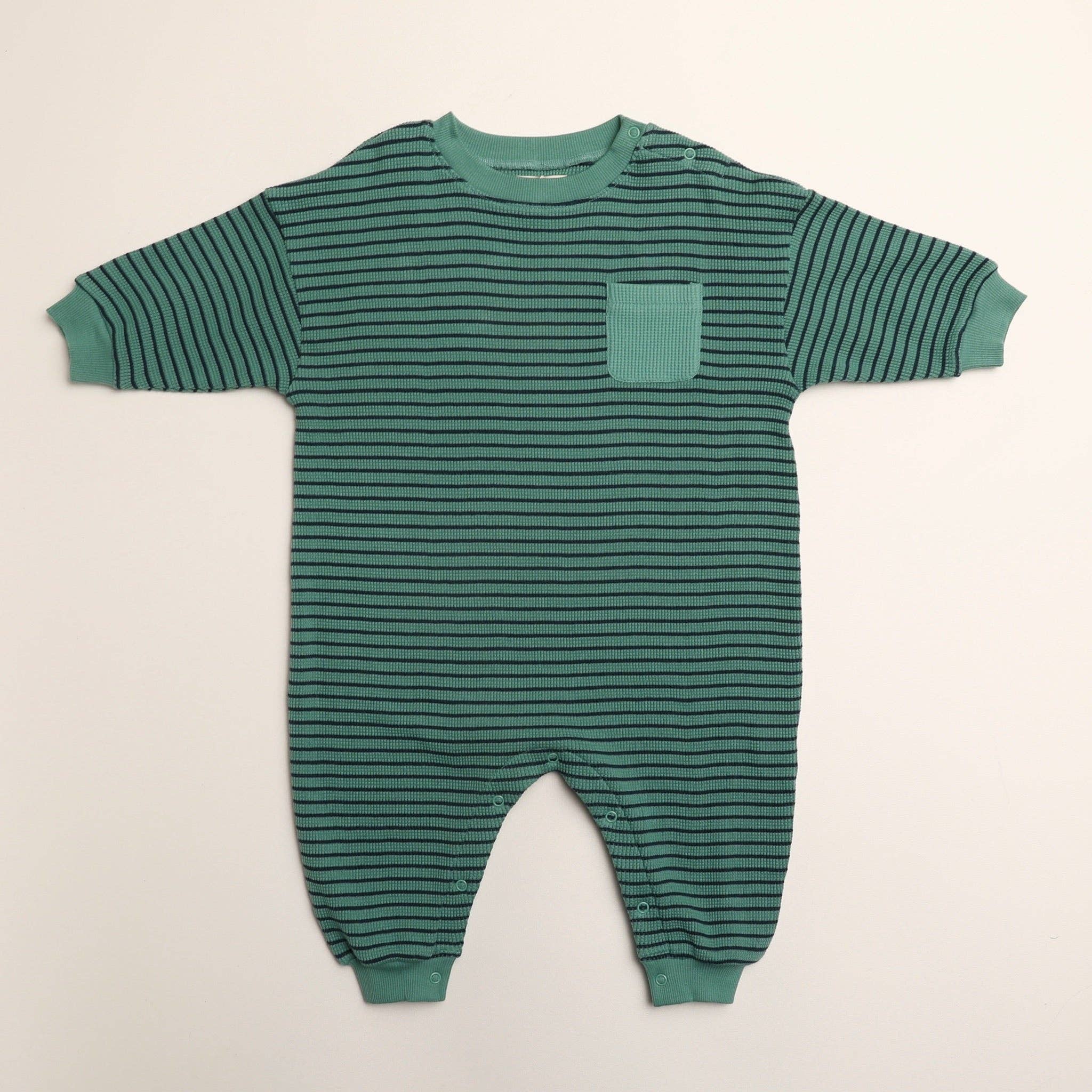 Sammy Romper in Thin Green Stripe