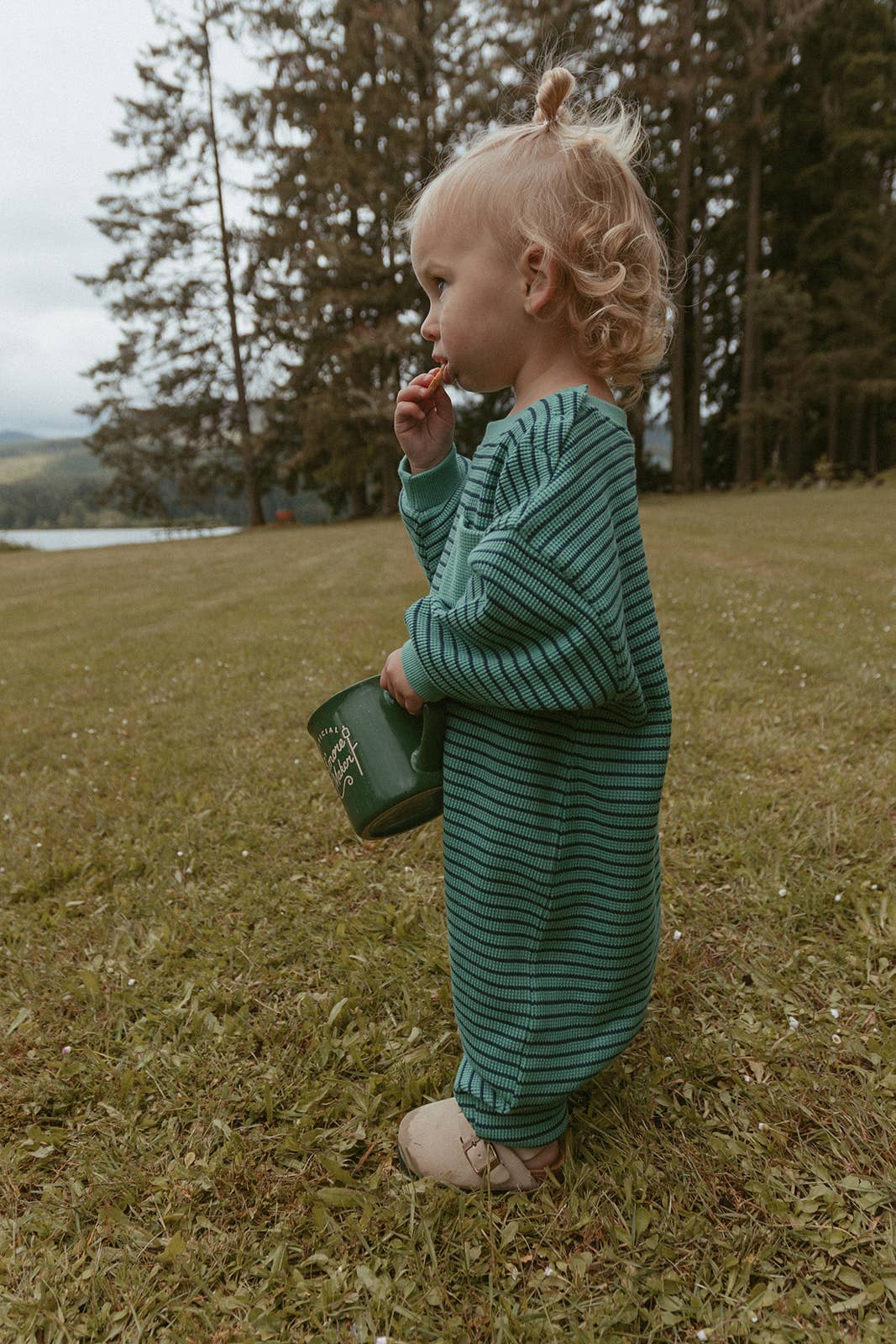 Sammy Romper in Thin Green Stripe